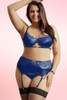 Girona Blue Satin Plus Size Bra Garter Lingerie Set