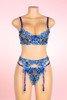 Rina Blue Embroidered Bra Garter Lingerie Set