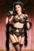 Frankie Black lace Bra and panty set with garter belt.