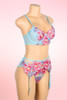 Regina Blue Bra Garter Sheer Floral Lingerie Set