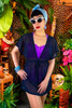 Navy Blue V Neck Tunic Swimsuit Cover up Beach Dress