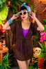 Brown V Neck Tunic Swimsuit Cover up Beach Dress.