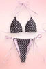 Montego Black Pink Polkadots Two Piece Swimsuit Tie Side