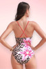 Cross Back Leopard Print One Piece Swimsuit.