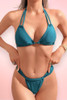 Teal Blue Green Two Piece Thong Swimsuit Brazilian Bikini.