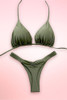 Plain Olive Green Two Piece Swimsuit Thong Bikini