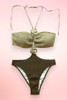 Havana Beige Brown Monokini Halter One Piece Swimsuit