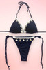 Black Shell Two Piece Swimsuit Tie Side Bikini