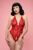 Olivia Red lace Crotchless lingerie.