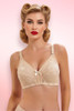 Nude vintage lace bra with satin bow detail, plus size full coverage bra with adjustable straps for curvy women