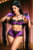 Purple satin bra and panty set Philippines, Nadia high waist lace lingerie set in black eyelash lace and violet burlesque style