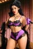 Purple satin bra and panty set Philippines, Nadia high waist lace lingerie set in black eyelash lace and violet burlesque style
