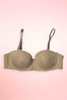 Mocha seamless strapless push-up bra with detachable straps.