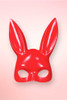 Isolated product view of the glossy red bunny masquerade mask.