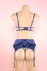 Girona Blue Satin Plus Size Bra Garter Lingerie Set