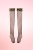 Retro Leopard Trim Black Fishnet Thigh High Stockings