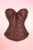 Doris Brown Jacquard Floral Brocade Corset Top