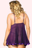 plus size nightwear in purple worn by a plus size model back view