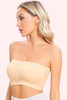 Beige Tube Bra padded bandeau top  worn by a model front view 