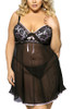 Josie Baby Pink Black Lace Sheer Babydoll Plus Size