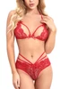 Stacy Red Lace Peek-a-boo Bra Thong Lingerie Set