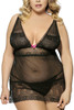 Black V Plunge Lace and Sheer Chemise Plus Size