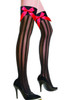 Black Sheer Vertical Stripe Burlesque Red Ribbon Thigh Stockings