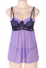 Lavender Sheer Black Eyelash Lace Padded Babydoll Plus Size