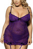 Purple Lace Padded Garter Chemise Plus Size