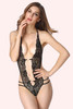 Shelly Black Lace Plunging G String Thong Teddy Lingerie
