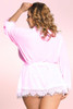 Carol Plus Size Pink Robe Lace Trimmed Kimono  worn by a model back view 