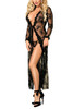 Divine Black Lace Open Front Long Night Gown Lingerie