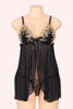 Lucia Black Open Front Babydoll with Gold Embroidered Lace Cups actual product picture front view