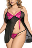 Rosie Pink Black Open Front Babydoll Plus Size