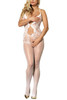 White Fishnet Keyhole Halter Full Body Stockings