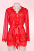 Carol  Plus Size Red Robe Sheer Kimono Dressing gown with Eyelash lace trim  actual product picture on a mannequin front view 