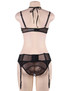 Kendra Black Lace Halter Crop Bra Garter Belt Lingerie Set