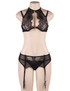 Kendra Black Lace Halter Crop Bra Garter Belt Lingerie Set