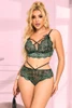 Jade Green Lace Bra strappy cheeky Panty Lingerie Set  worn by a model front view 