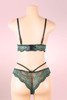 Jade Green Lace Bra strappy cheeky Panty Lingerie Set  actual product picture on a mannequin backview 