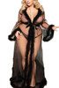 Black Old Hollywood Sheer Marabou feather Long Robe Gown Plus Size