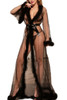 Black Old Hollywood Sheer Marabou feather Long Robe Gown
