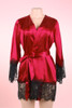 Veronica Red Satin Black Lace Trimmed Robe Set