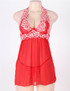 Red Ada Embroidered Halter Lace Babydoll