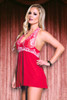 Red Ada Embroidered Halter Lace Babydoll