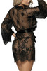 Black Debbie Sheer Eyelash Lace Kimono Robe
