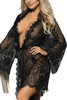 Black Debbie Sheer Eyelash Lace Kimono Robe