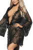 Black Debbie Sheer Eyelash Lace Kimono Robe Plus Size