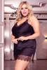 Mabel Plus Size Black Satin Lingerie Sleepwear worn by a curvy model Quarter side view