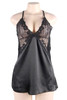  Gilian Black Satin Lace Sleep Chemise
